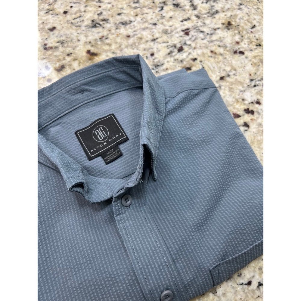Alton Gray Mens Short Sleeve Button Down Shirt Grey Textured Seersucker Medium